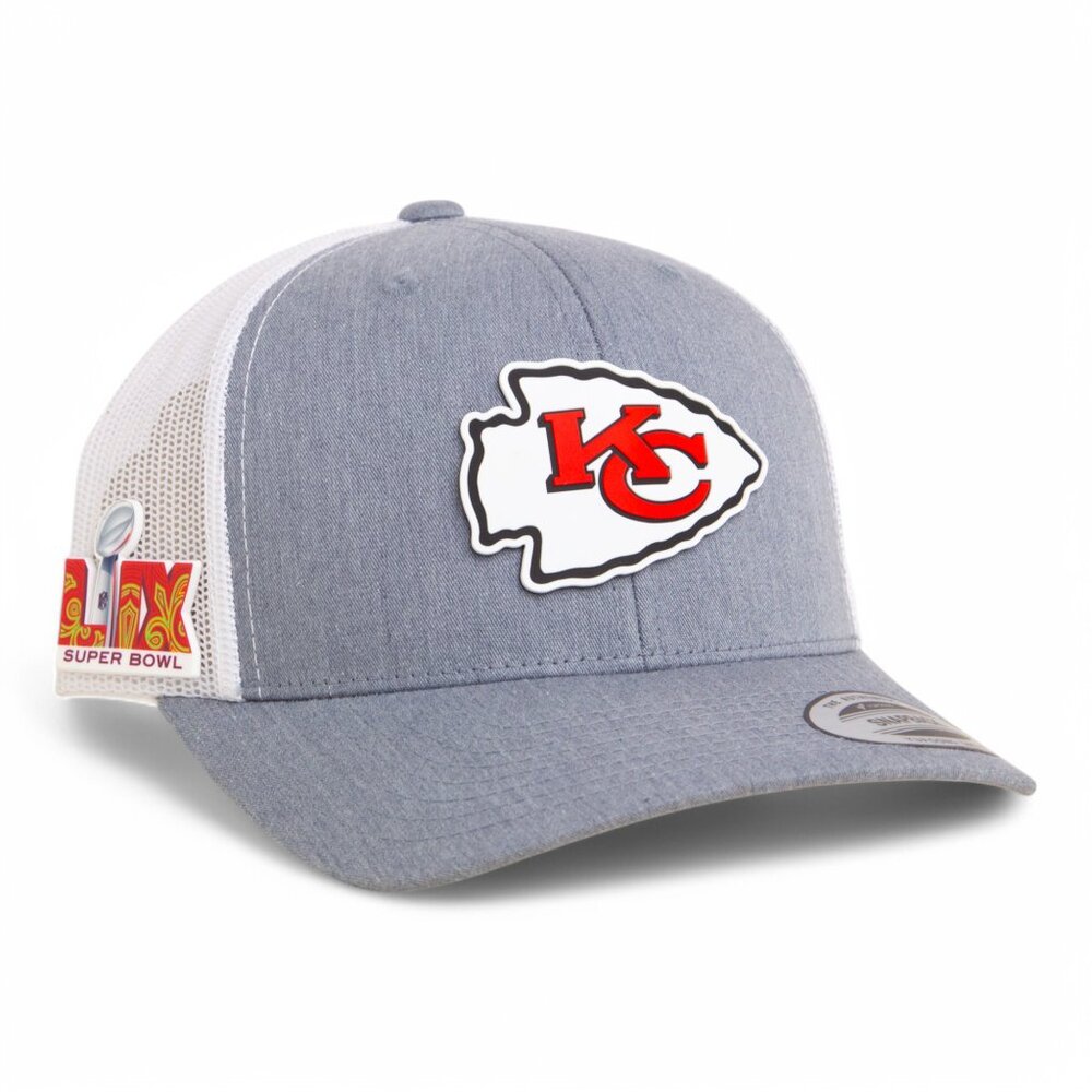 Kansas City Chiefs Super Bowl LIX 3D YP Snapback Trucker Hat- Heather Grey/ Whit